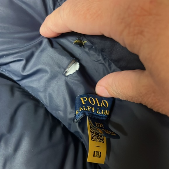 POLO RALPH LAUREN 2T BOYS DOWN FILLED NAVY BLUE HOODED JACKET RED HORSE USED - Picture 15 of 15